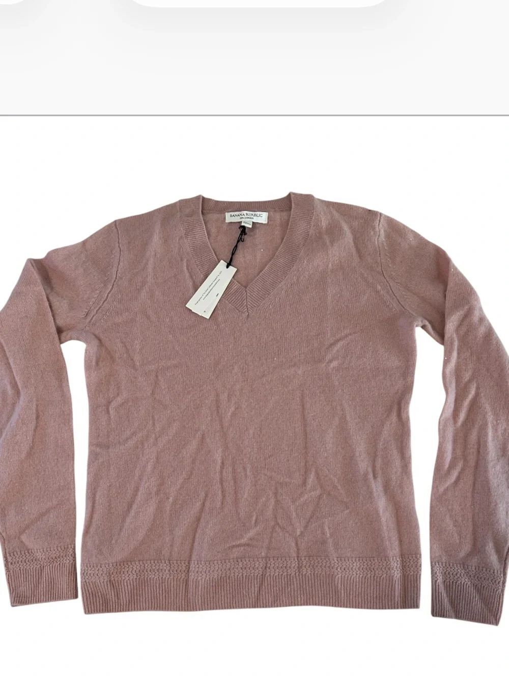 Banana Republic 100% CASHMERE V-neck Sweater, Pink Rose, Size XS, NEW with tags